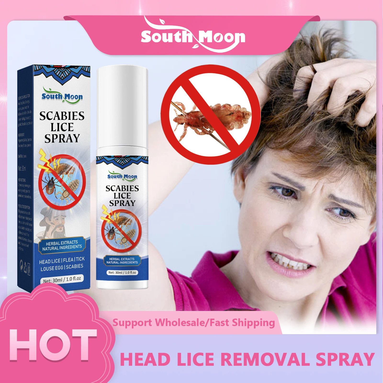 

Head Scabies Lice Removal Spray Anti-itch Anti-pruritus Antibacterial Remove Mites Fleas Tick Louse Eggs Pubic Lice Hair Care