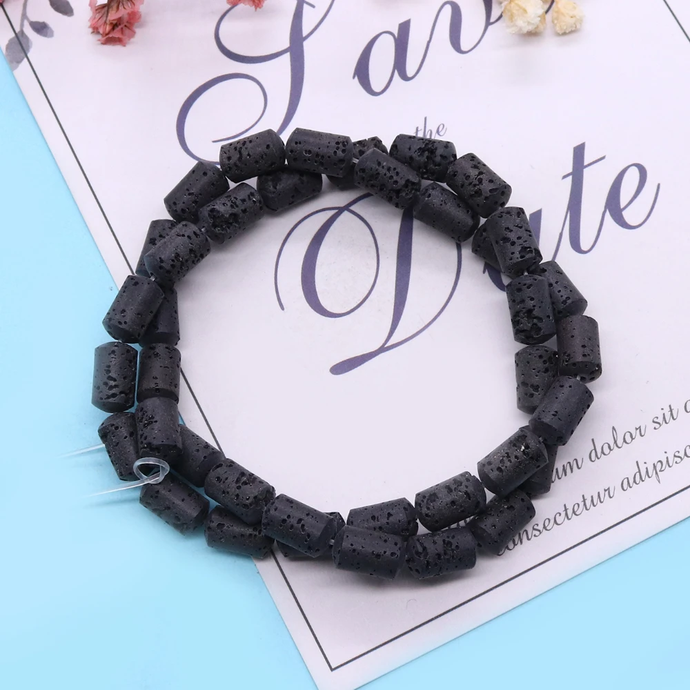 Натуральная колонна из вулканической породы черные свободные бусины цилиндр