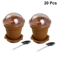 10pcs flowerpot cake cups with lid shovel scoop bottom tray plastic yogurt cup dessert container for ice cream mousse