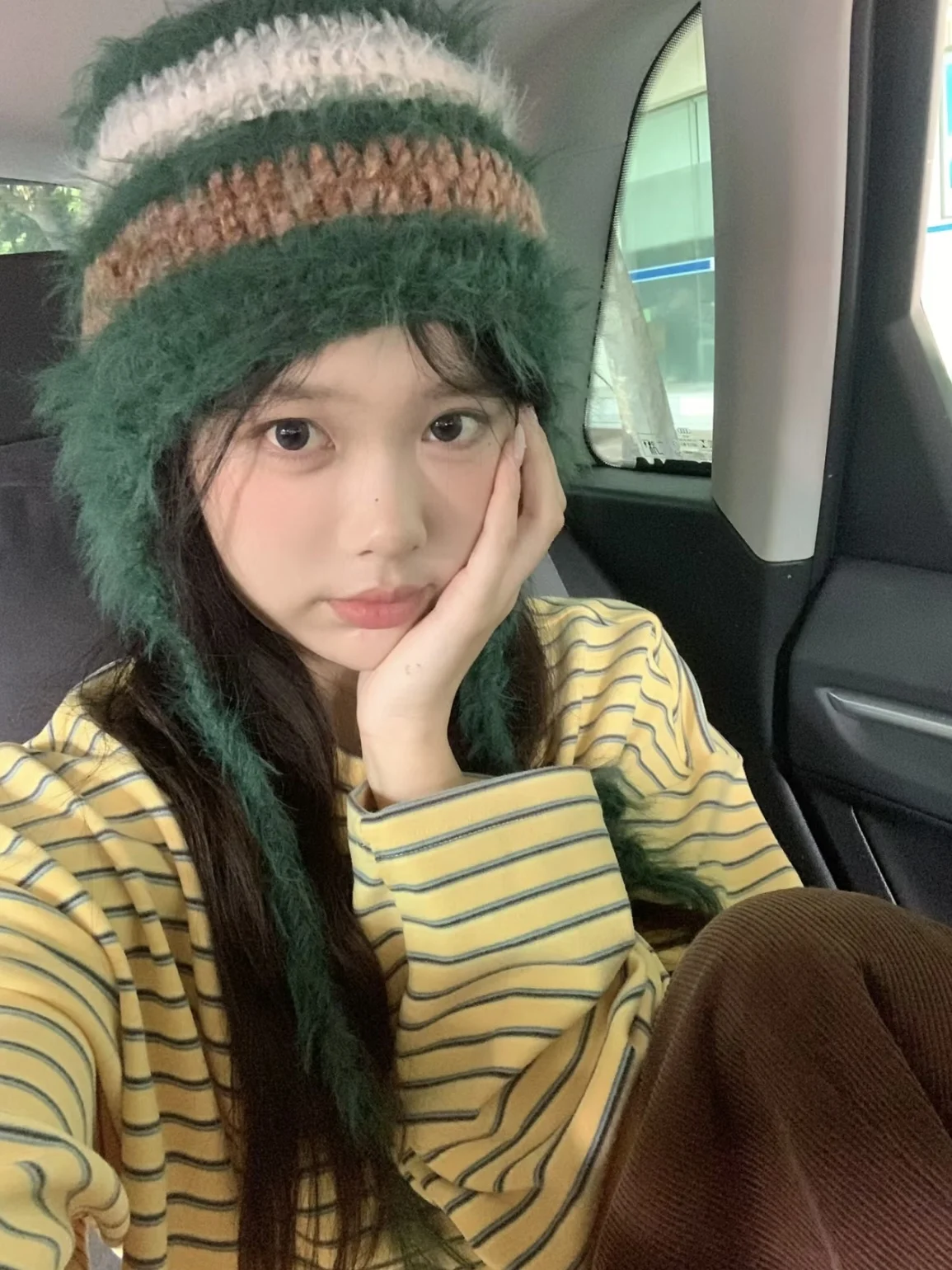 Atmosphere ~ Winter Rabbit fur Woolen Cap Women Warm Cold-Proof Earmuff Big Head Circumference Knitted Hat Make Your Face Loo...