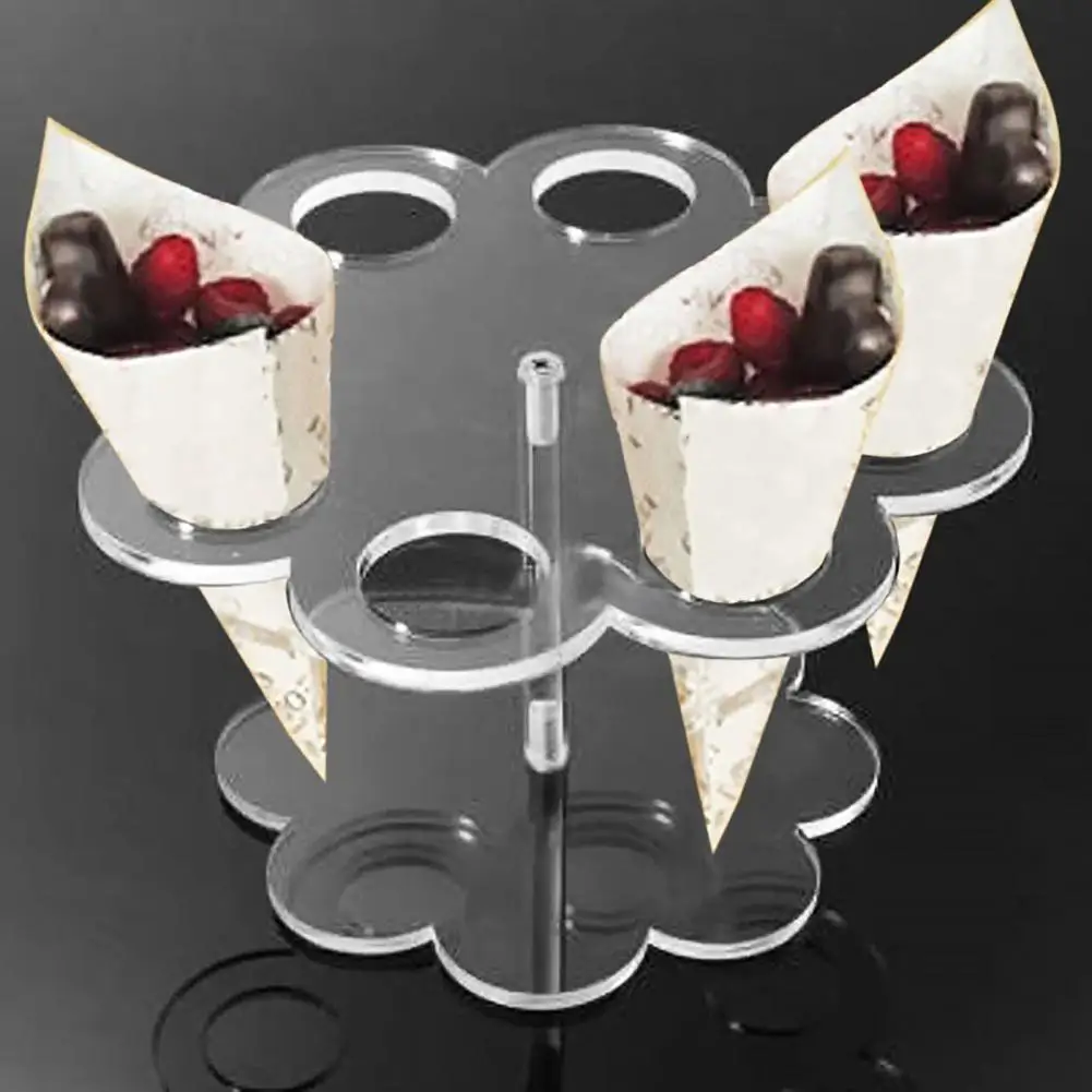 

8 Holes Ice Cream Cone Holder Detachable Anti-deformed Acrylic Wedding Buffet Waffle Cone Display Stand for Party