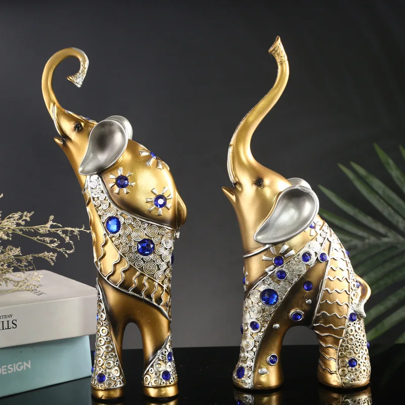 

2pcs/set European Resin Elephant Statue Crafts Animal Sculptures Figurine LivingRoom Bedroom Decoration Creative Ornaments