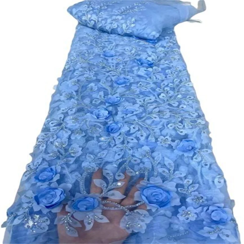 

Африканская кружевная ткань, синие блестки, вышивка, нигерийское кружево для жениха, свадебная Высококачественная французская Тюлевая кружевная ткань для свадьбы, 5 ярдов