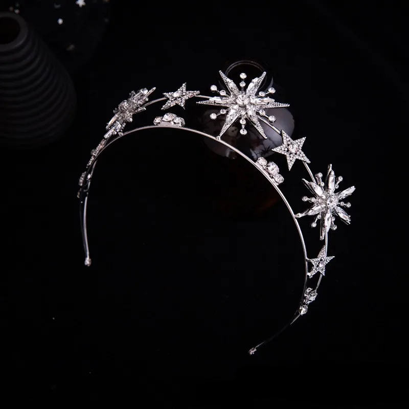 

Baroque Luxury Bling Crystal Star Headband Bridal Tiaras Crown Rhinestone Pageant Diadem Bride Hairband Wedding Hair Accessories