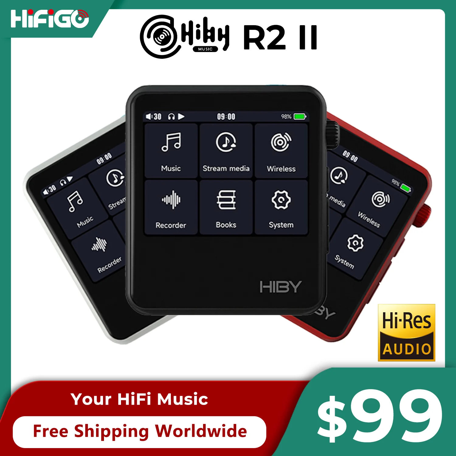 HiBy R2 II /R2 GEN 2 Portable MP3 Bluetooth Music Player USB DAC WiFi MQA LDAC DSD AirPlay Mini Walkman Hi-Res Audio Player