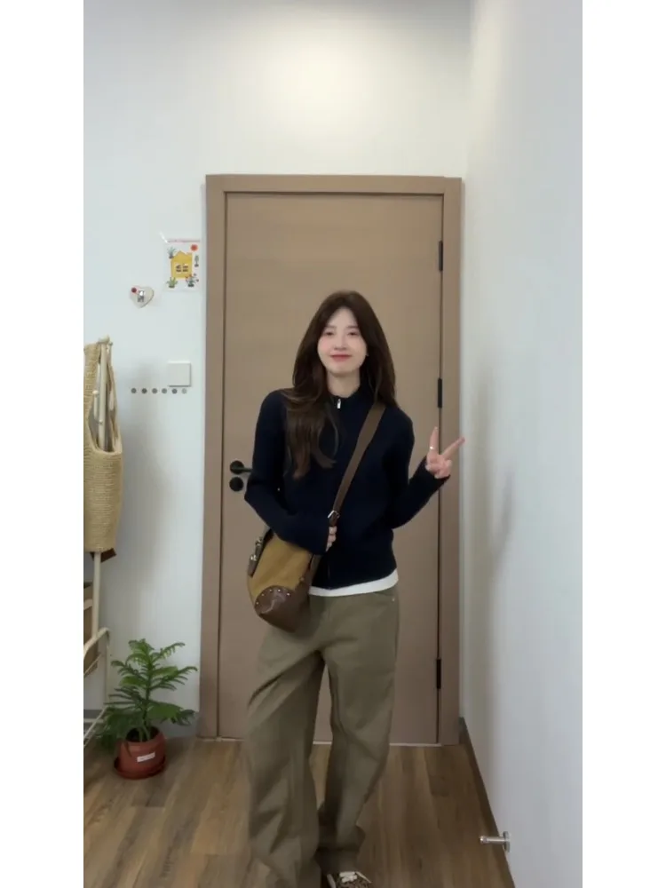 Корейский облегающий свитер на молнии в стиле ретро мягкий свободный женский