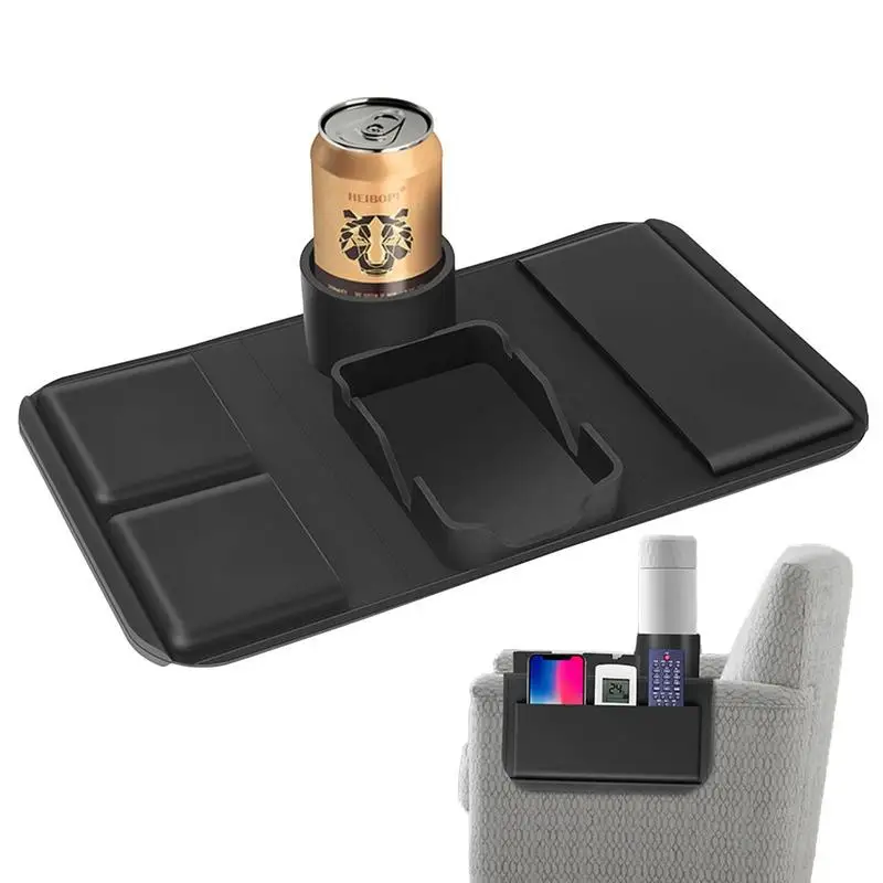 

Dirt-Resistant Silicone Couch Cup Holder With Tray And Side Pockets Anti-Slip Sofa Armrest Tray For Remote Snacks Cellphone
