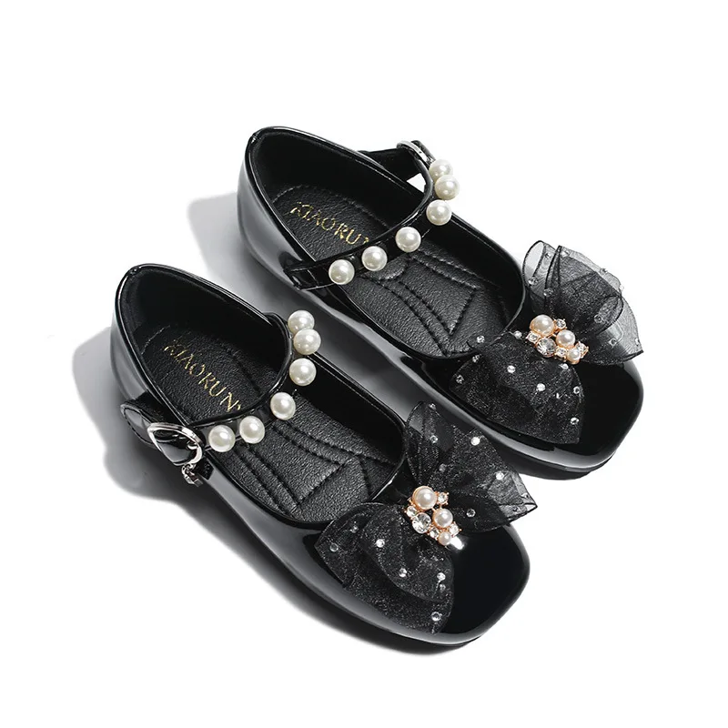 

Little Girls School Uniform Shoes Toddler Girls Dress Shoes for Kids Leather Princess Flats Cute Bowknot Anti-slip Beaded Strap