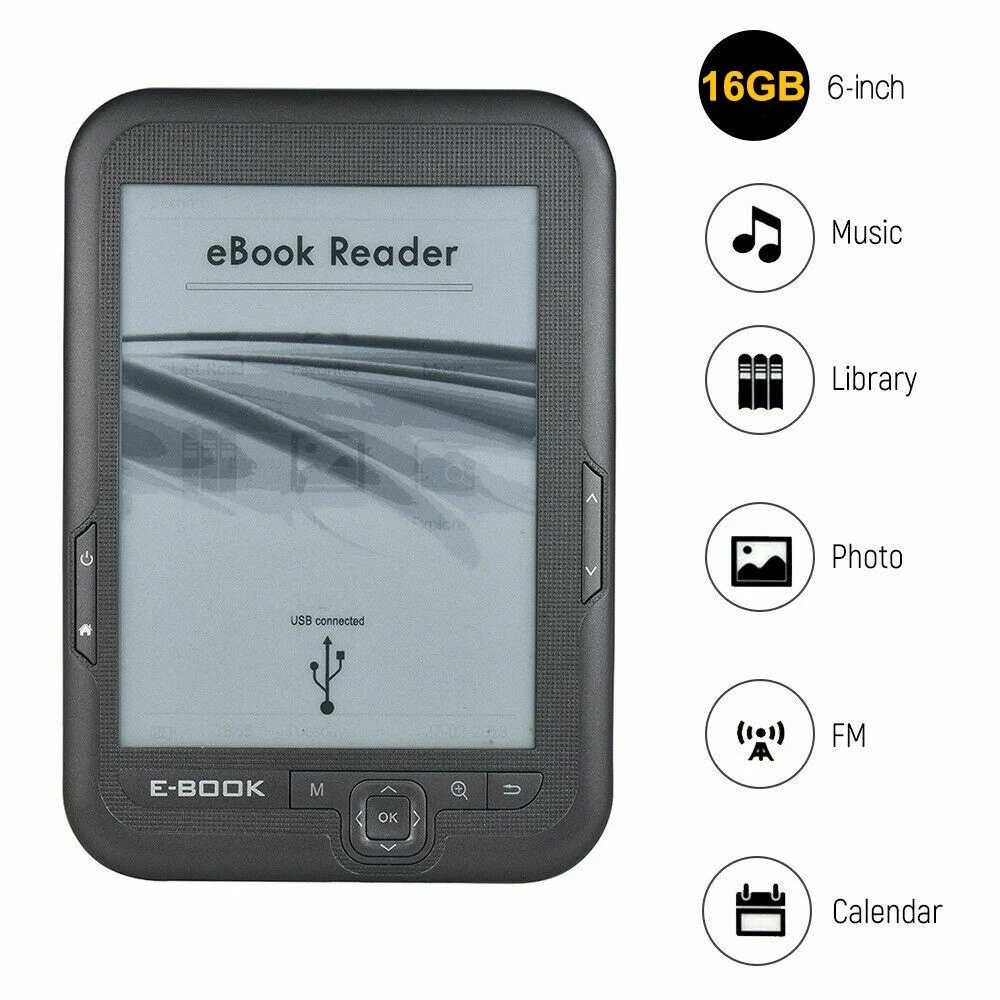6 Inch 16GB Ebook Reader E-Ink Capacitive E Book Light Eink Screen E-Book E-Reader MP3 with Case WMA PDF HTML | Электроника