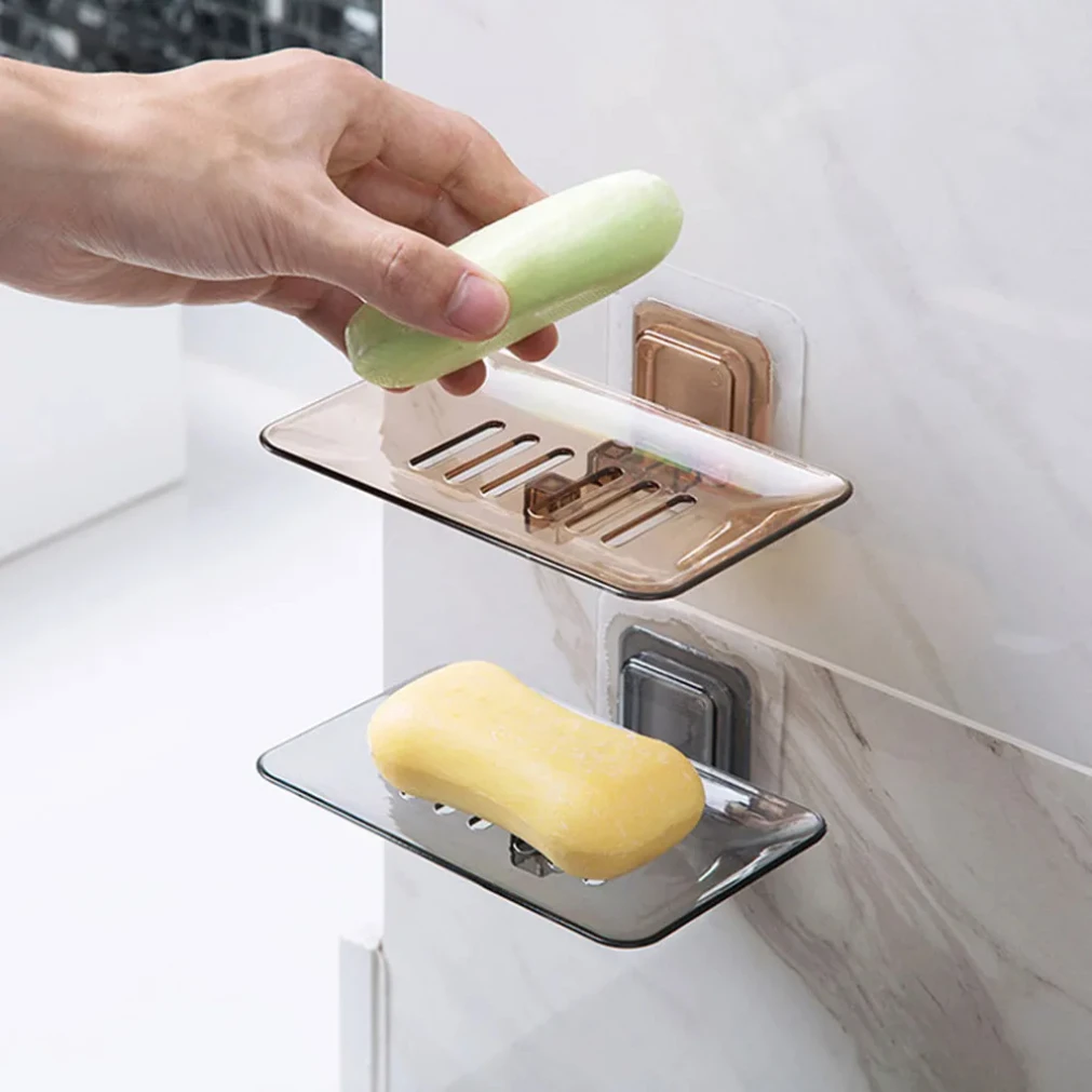 

2024 Self Adhesive Wall Mounted Soap Holder Soap Soap Rack Double Layer Bathroom Soap Dishes No Drilling Sponge Dish Accessories