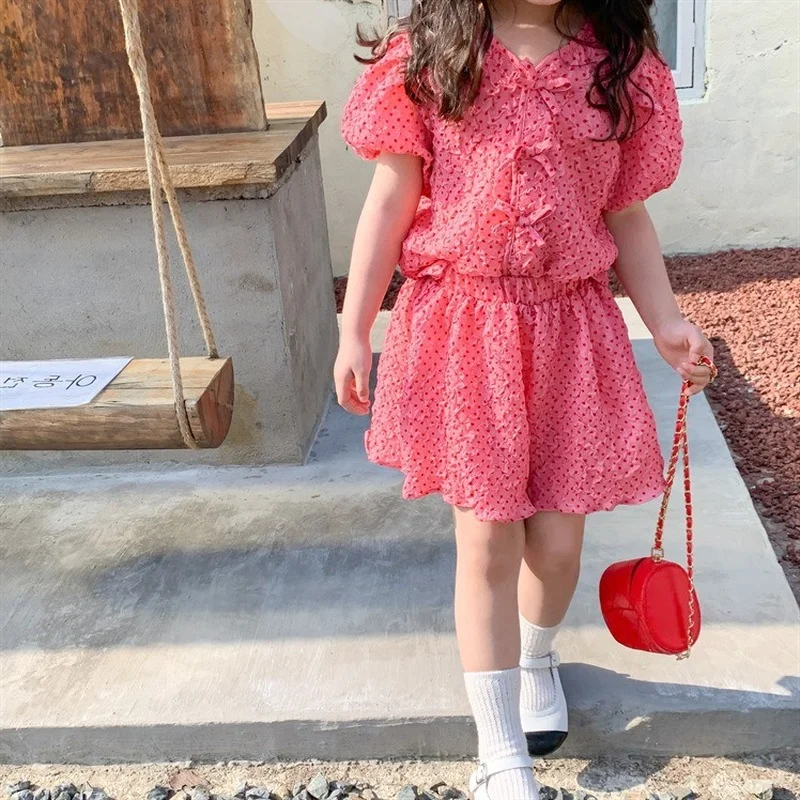 

2-8T Toddler Kid Baby Girls Clothes Summer Print Top Shirt Shorts Set Cute Sweet 2pcs Streetwear Two Piece Skirt Set Outfits