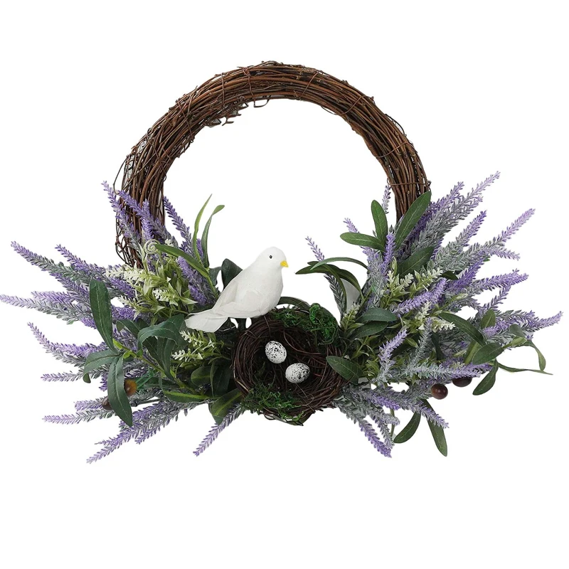 

Искусственный венок лаванды, птичье гнездо и яйца, весенний венок для входной двери, окна, свадьбы, вечеринки, домашний декор