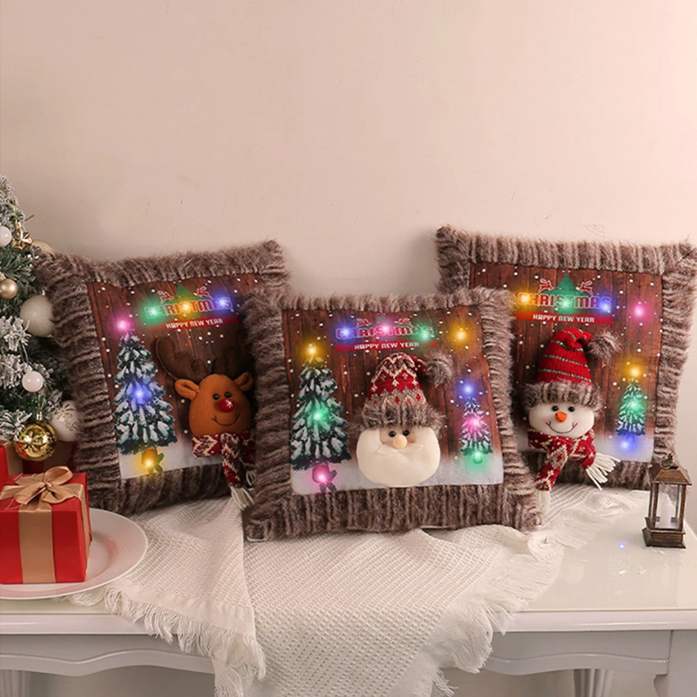 

Светодиодная подсветка, Рождественская наволочка, плюшевая кукла, Санта-Клаус, снеговик, фотосессия, новогодний и Рождественский Декор