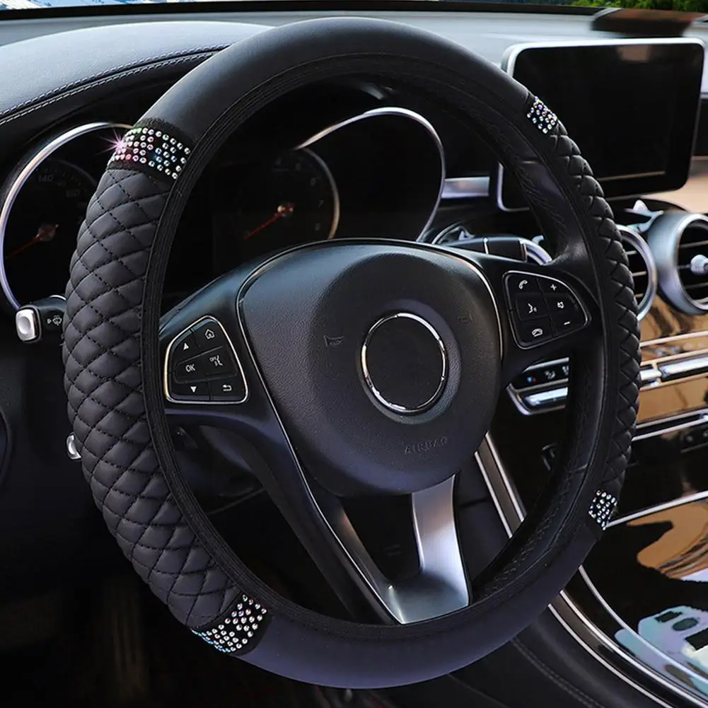 

Universal 37-38cm Pu Leather Bling Car Steering Wheel Accessories Covers Interior Steering-wheel Auto Cover Deco X3d3