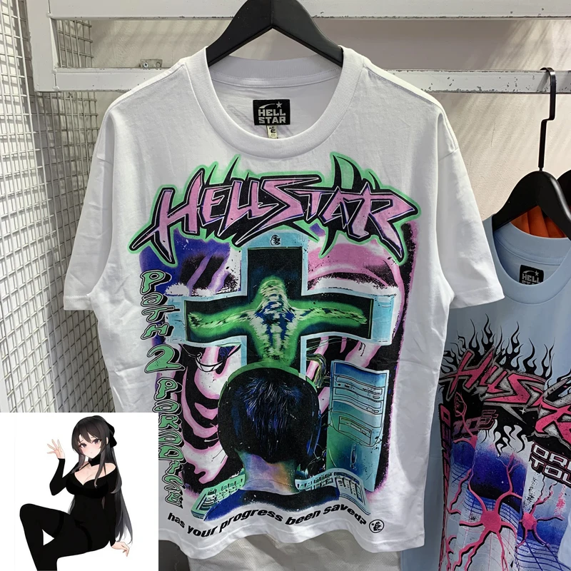 

Красочный цифровой принт Hellstar On Line футболка для мужчин и женщин, высококачественная повседневная Уличная одежда, футболки оверсайз с коротким рукавом