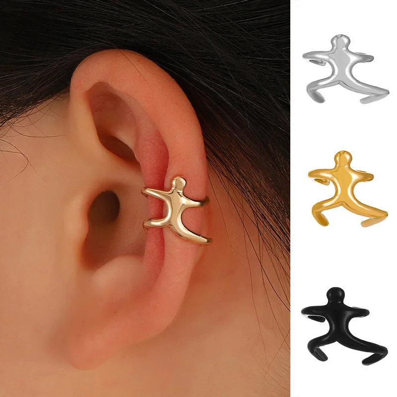 

No Piercing Ear Clip Climber Figure Shaped Ear Cuff Gold Color Silver Color Cartilage Earrings for Women Temperament Accessories