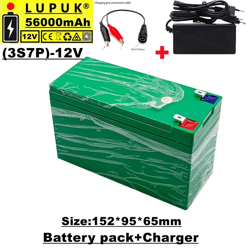 

Lupuk-12v lithium ion battery pack,3s7p,56Ah,suitable for agricultural spray,outdoor sound lighting,stroller,golf,etc. + charger