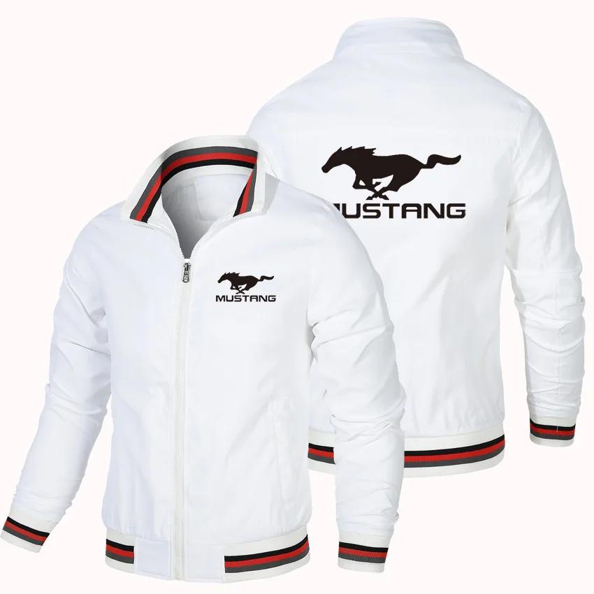 

İlkbahar ve sonbahar erkek Mustang araba motosiklet pilot bombacı logo özel baskılı hırka fermuarlı ceket Harajuku boy boyutu j