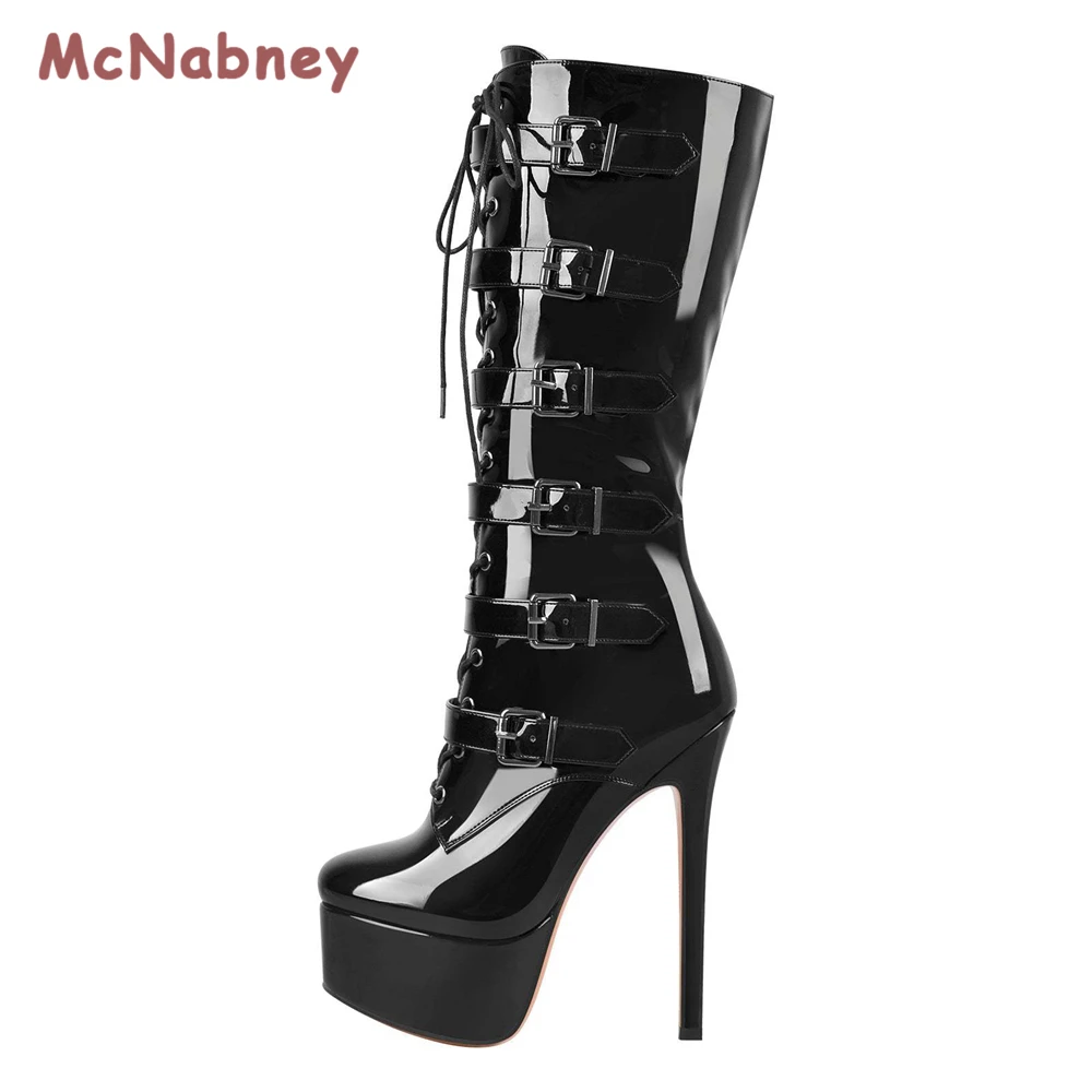 Super High Heels Strap Boots Waterproof Platform Thick Bottom Thin Heel Boots Nightclub Sexy Women's Belt Buckle Long Boots