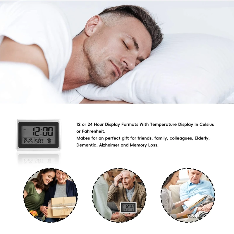 Цифровые настенные часы Atomic большой ЖК-дисплей работает от аккумулятора