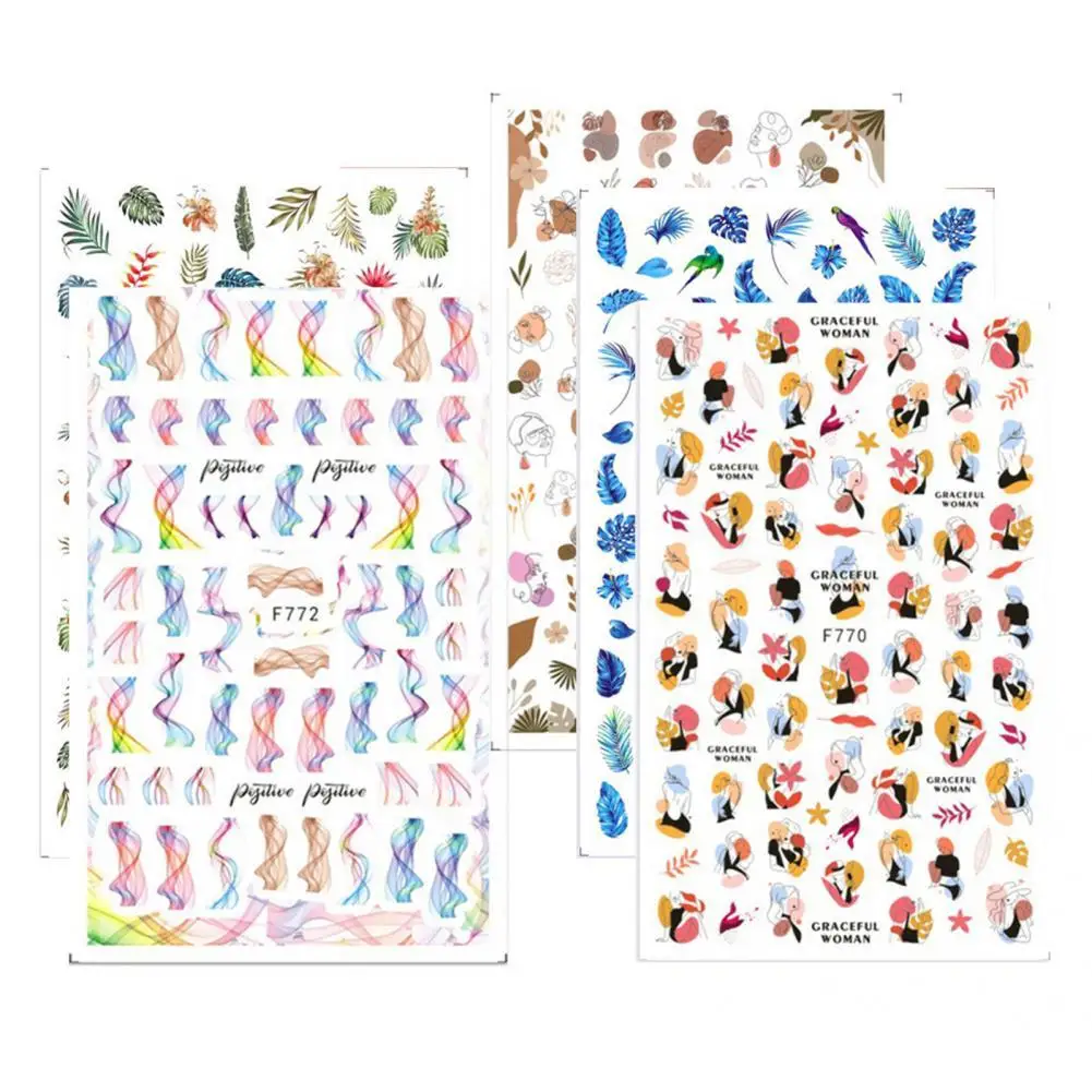 

5Pcs Beautiful Manicure Decal Universal Lightweight Stylish Colored Abstract Lines Manicure Transfer Decal Sticker