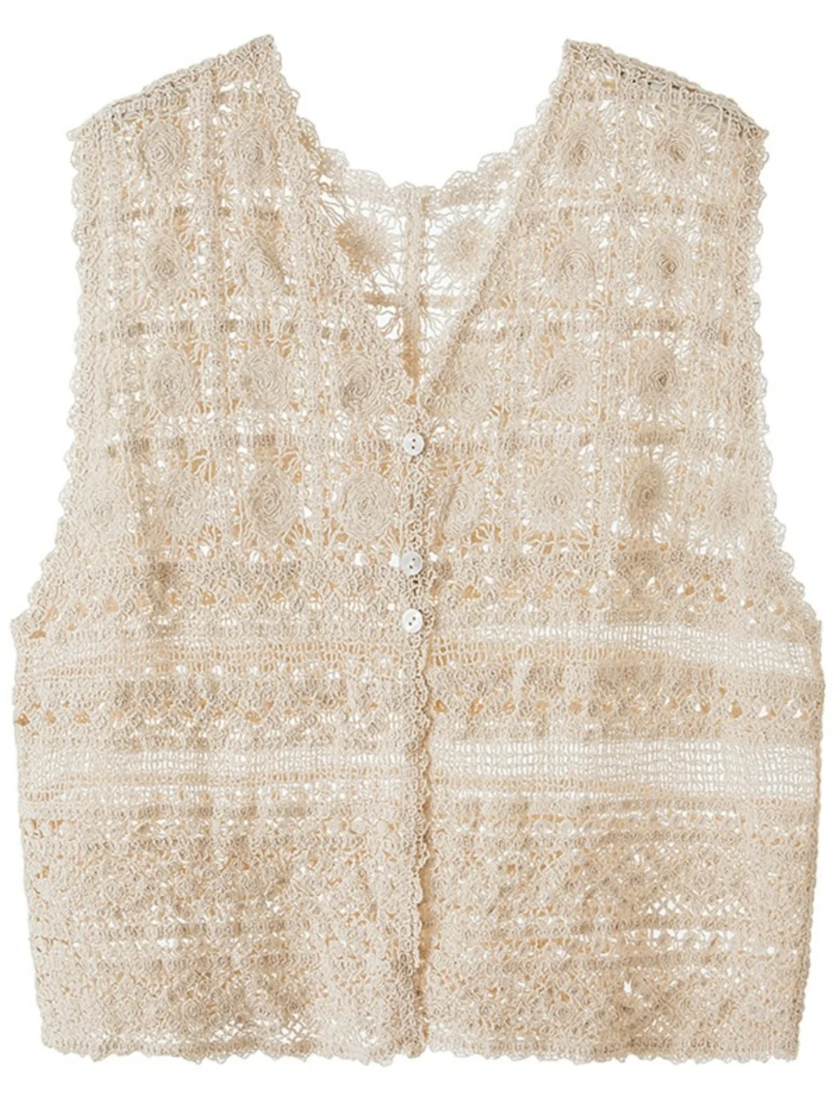 Женский короткий жилет с цветочным узором вязаный кардиган крючками и V-образным