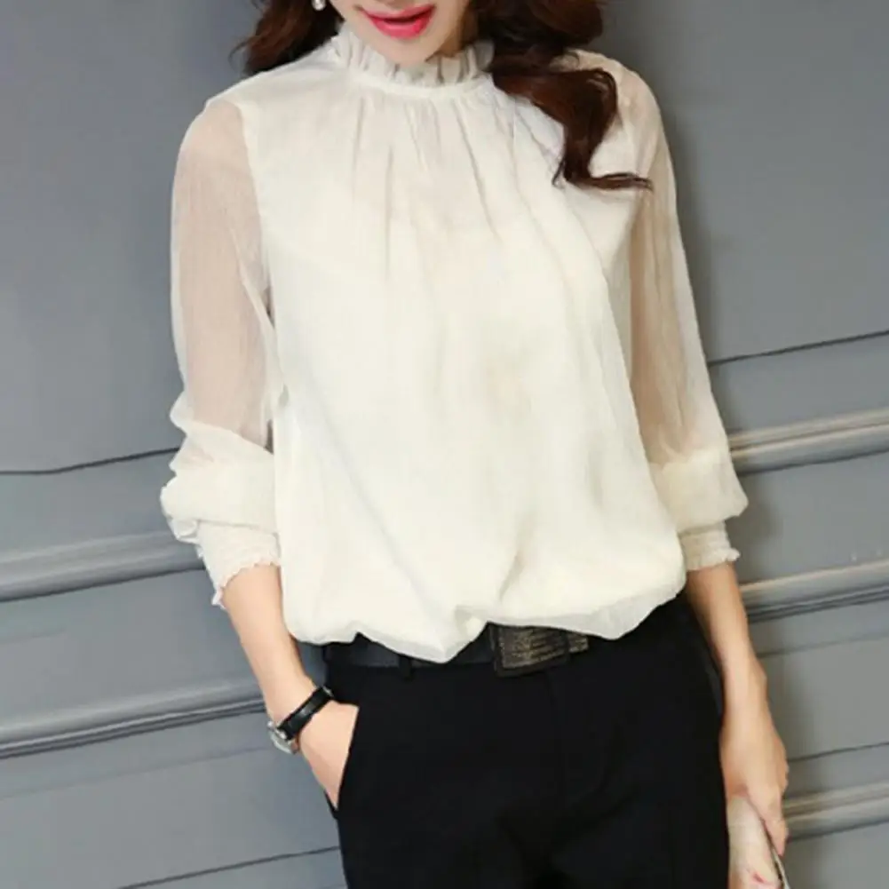 Женская шифоновая рубашка шикарная прозрачная с сетчатым рукавом элегантная