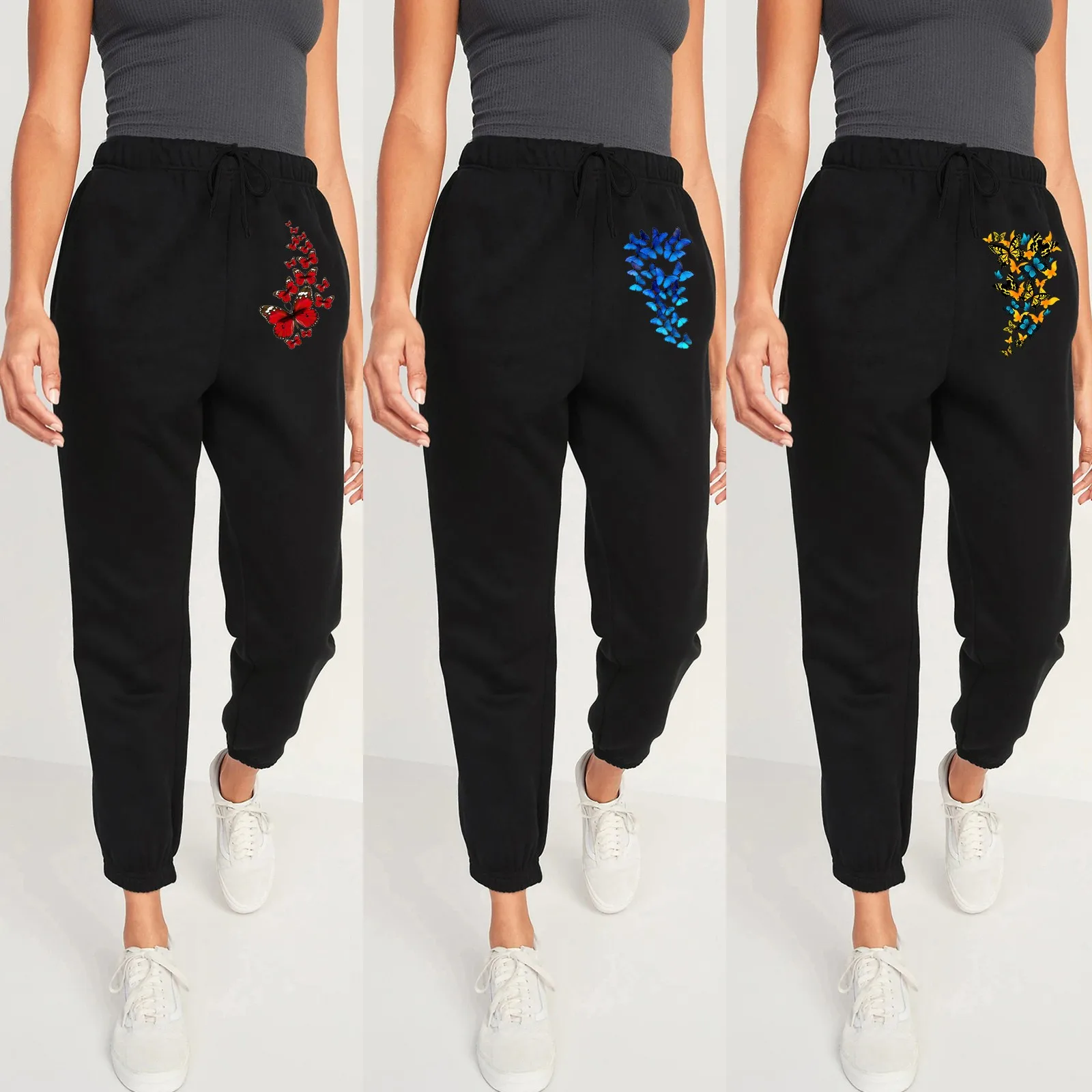 

Женские теплые брюки, женские брюки со средней талией, черные батарейные брюки с принтом, Длинные свободные повседневные рабочие офисные пр...