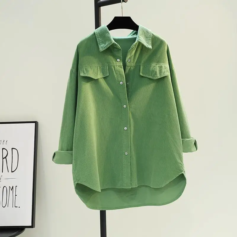 

2022 Women Autumn Winter New Long Corduroy Shirts Female Thicken Casual Pockets Shirts Ladies Solid Color Loose Blouses Z183