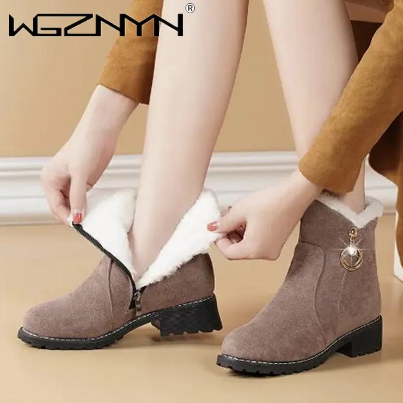 

Новинка 2023, женские сапоги, уличные высокие теплые сапоги, водонепроницаемые женские зимние сапоги, короткие сапоги с круглым носком, женск...