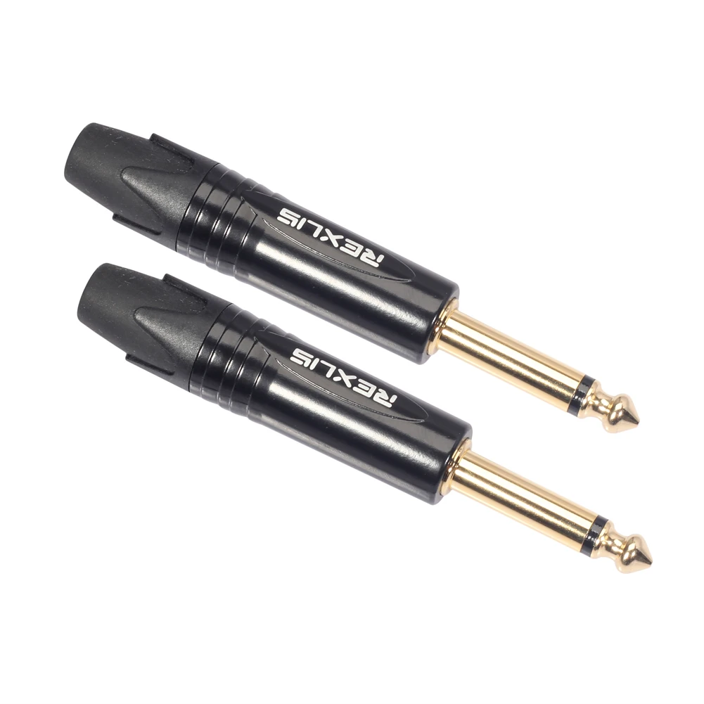 

2PCS Mono 6.35MM Jack 6.3MM Male Plug Connector Aluminum Tube Plated 1/4 Inch Microphone Plug Audio Cable Connector