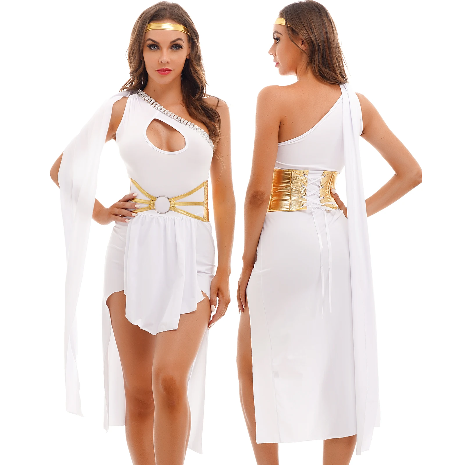 

Ancient Greek Goddess's Costume Womens One Shoulder Lyrical Dance Dress Christmas Roleplay Egypt Egyptian Cleopatra Costume