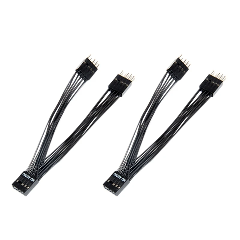 

Розничная продажа, 2 шт., удлинитель для аудиокабеля HD для материнской платы, 9 контактов, 1 разъем на 2 штекера, Y-образный разветвитель, черный...