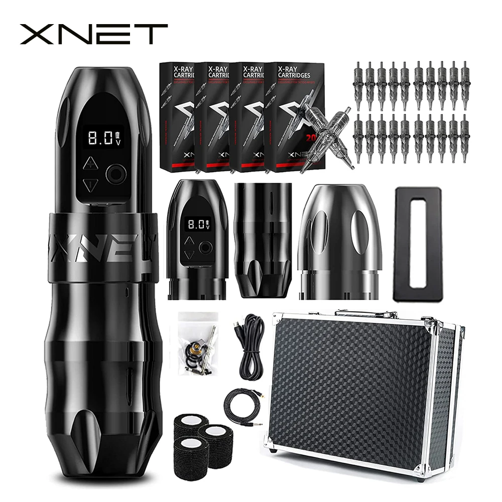 xnet-titan-wireless-tattoo-machine-pen-kit-coreless-motor-with-extra-38mm-grip-2400mah-battery-80pcs-mixed-cartridge-needles