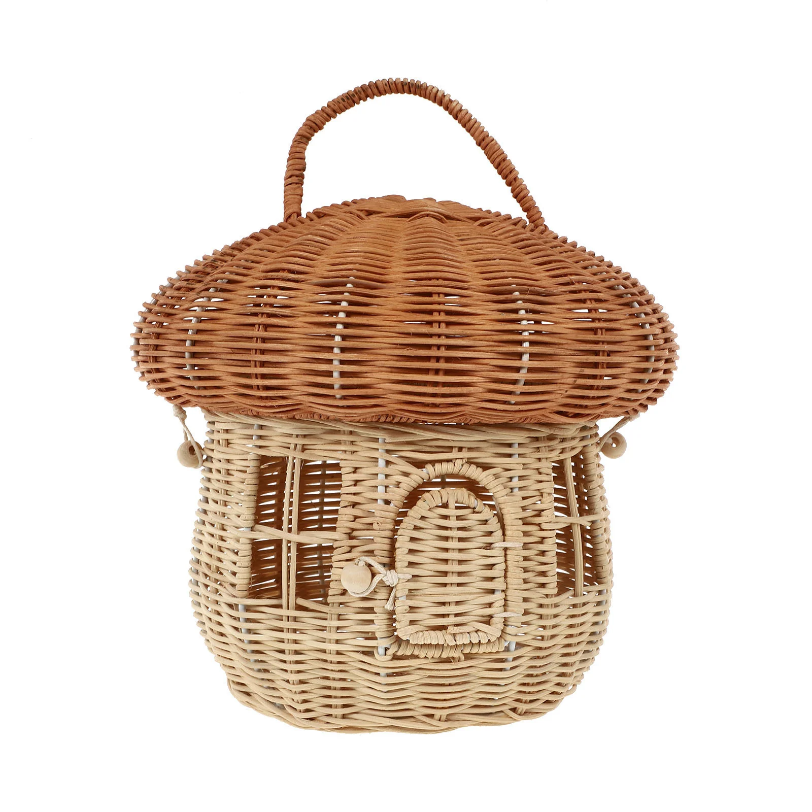 

Mushroom Shape Rattan Children's Portable Small Green Plants Fruit Shopping Picnic Wedding Flower Basket