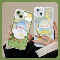 cats eye transparent painted cover for vivo iqoo 9 8 7 u3x u5 z3 z5 z5x z1 z1x neo 5 3 pro se y17 y12 y15 cute yellow duck case