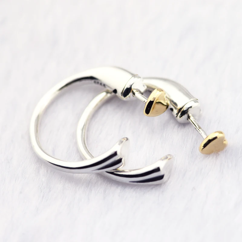 

Женские серьги-кольца из серебра 925 пробы, с двумя сердцами