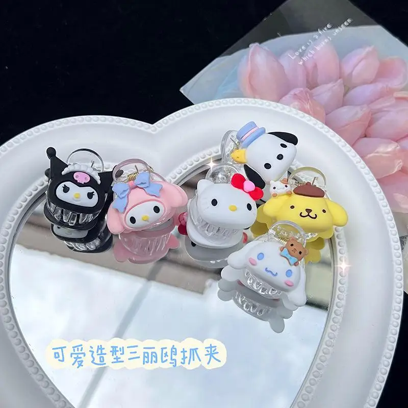

Kawaii Sanrioed Hellokittys My Melody Cinnamoroll Kuromi Pompom Purin Hair Accessories Cartoon Cute Card Issuance Hairpin Gift