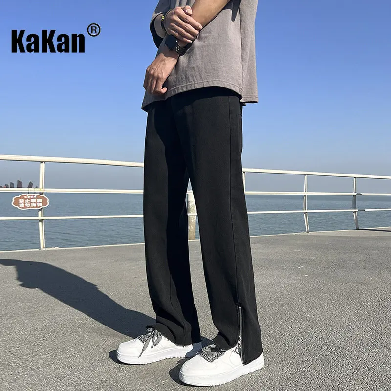 Kakan - European and American New Men's High Street Pant Hem Zipper Jeans, Loose Hip Hop Wide Leg Casual Long Jeans K24-KJ515