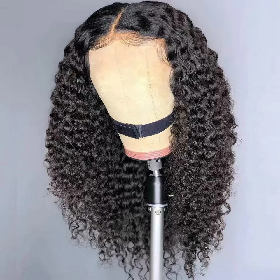 

Soft 26inch Long Kinky Curly Glueless HD Natural Black Synthetic Lace Frontal Wig For Women Babyhair PrePlucked Daily Cosplay