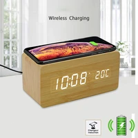 led digital alarm clock mobile phone wireless charging desktop clock smart voice control calendar household items in bedroom
