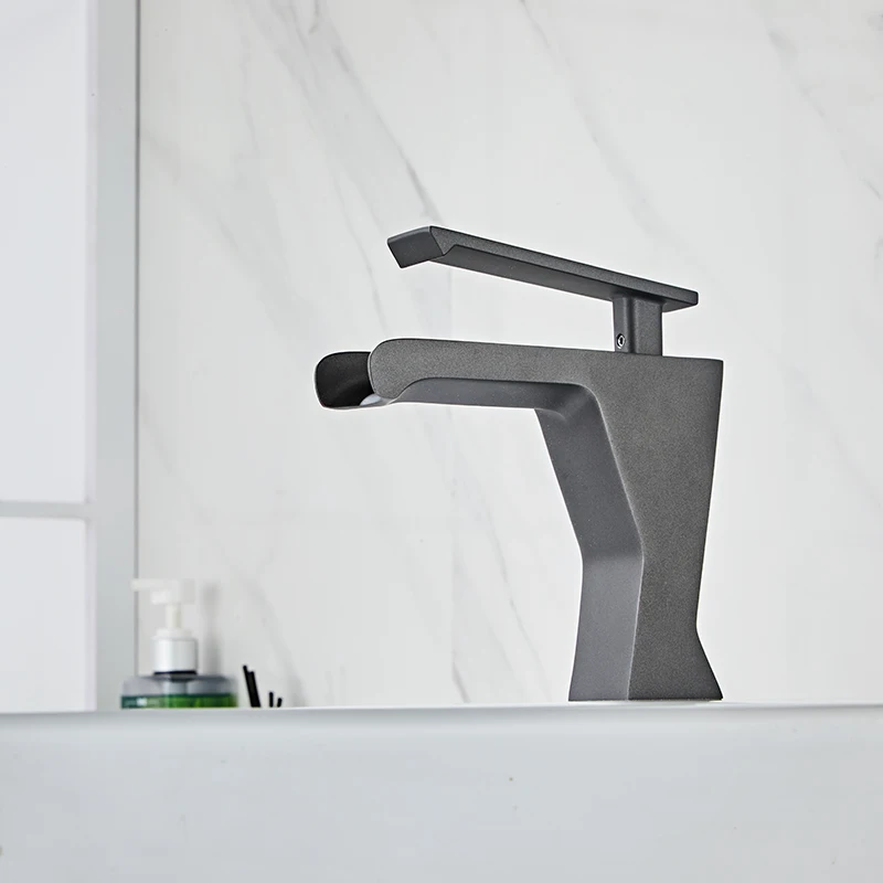 

Chinese luxury fashion design gun gray bathroom taps ware deck mounted brass basin mixer faucet