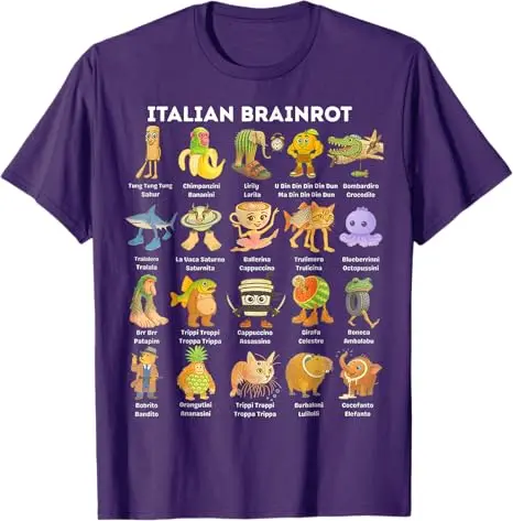 Фото Итальянская футболка Brainrot Meme, забавная футболка с юмором и животными Brainrot, футболка с рисунком комиксов Y2k, модная футболка для мальчиков с короткими рукавами, блузки №3