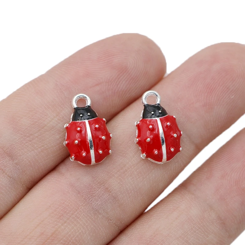 10 шт. позолоченная Красная эмаль Божья коровка Очаровательная подвеска для