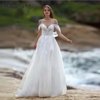 sexy elegant wedding dress with tulle for women vestido de novia boat neck tie card shoulder strap high slit side bridal gown