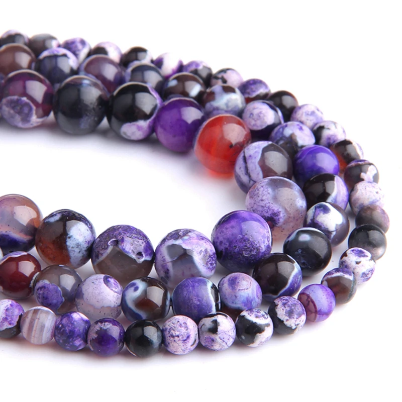 

Natural dyed Stone Purple Fire Agates Beads Round Loose Spacergem stone Beads For Jewelry Making Bracelets 15''Strand/Inches