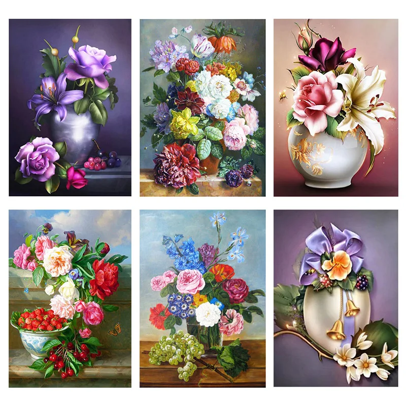 

Алмазная живопись цветы ваза Diy наборы для вышивки крестиком полная Алмазная вышивка мозаика розы Arts картина Стразы Ll230