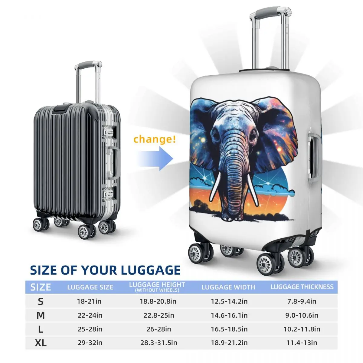Elephant Suitcase Cover Sky Landscape Detail Design Vacation Travel Practical Luggage Case Protection images - 6