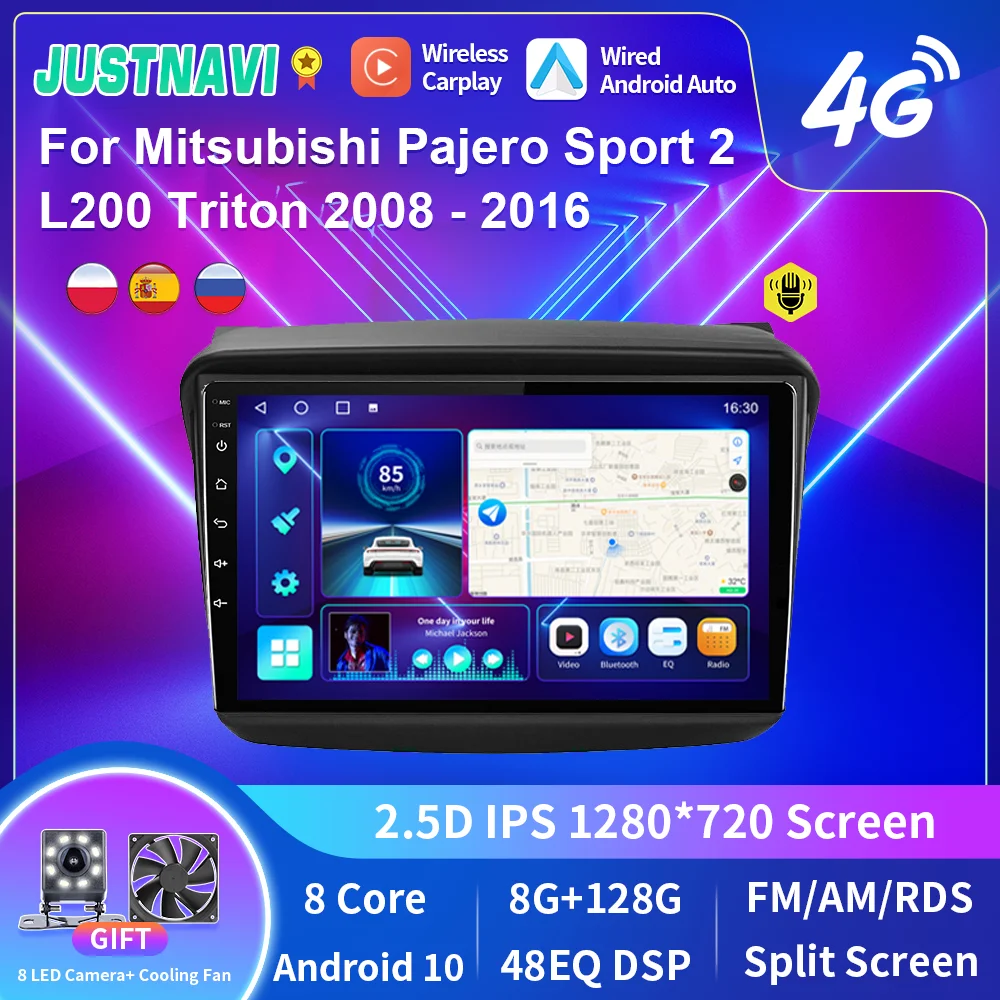 Автомобильный радиоприемник JUSTNAVI Android 10 для Mitsubishi Pajero Sport 2 L200 Triton 2008-2016 IPS