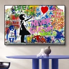Граффити Бэнкси с изображением девушки с любовным воздушным шаром, Картина на холсте, никогда не сдавайся, постеры в стиле поп-арт для домашнего декора